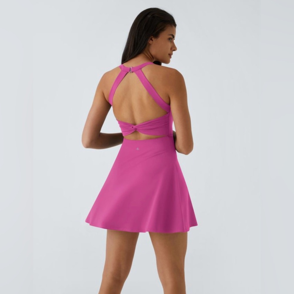 Halara SoftlyZero Airy Backless Twisted Flare Dance Active Dress in Fuchsia - Picture 5 of 14